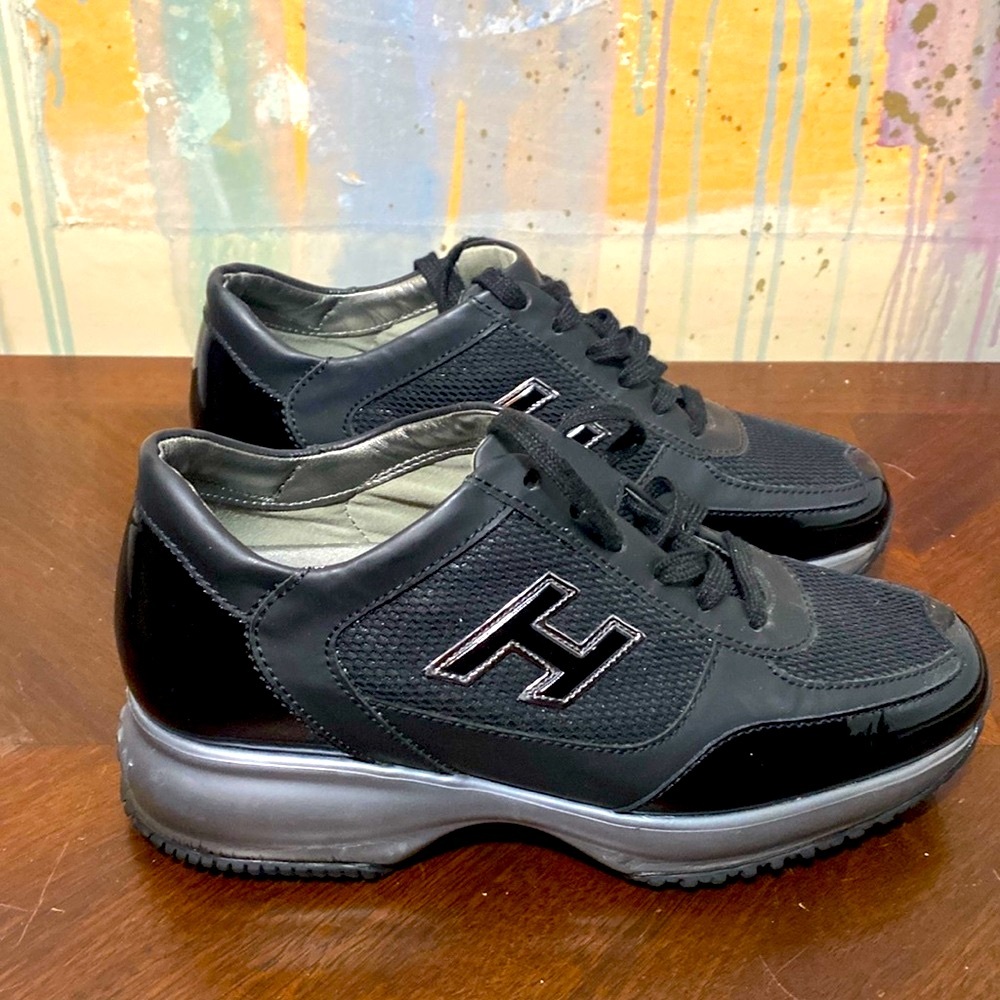 Hogan Interactive H Flock Sneakers Black Gray Leather Women’s Eu 36 1/2 /Us 6.5